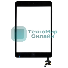 Сенсорное стекло (тачскрин) Ipad mini + stiker + IC с кнопкой Home (A1432 A1454 A1455) черное OEM