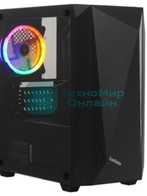 Компьютерный корпус Minitower ExeGate Mistery R2-NPX450 (mATX, БП 450NPX с вент. 12 см, 2*USB+1*USB 3.0, аудио, черный, 1 вент. 12см с RGb подсветкой и полоса на передней панели, боковая панель - закаленное стекло)
