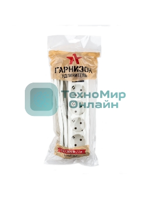 Сетевой фильтр Гарнизон ELB-G4-W-3, 4 евророзетки с выключателем и заземлением, допустимый ток 16А, длина 3 м.