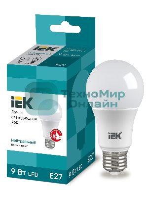 Лампа cветодиодная IEK LLE-A60-9-230-40-E27 ECO A60 шар 9Вт 230В 4000К E27