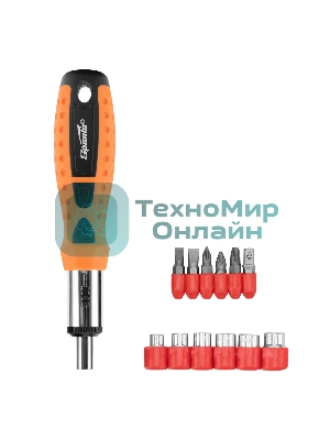 Отвертка реверсивная, биты, головки торцевые, 14шт., Sparta