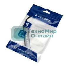 Разветвитель USB2.0 Gembird UHB-C201, 4xUSB2.0, кабель Type-C 10 см, алюминий, пакет