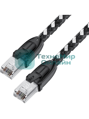Патч-корд GCR PROF прямой 3.0m, UTP медь cat.6, STRONG черно-белый нейлон, ethernet high speed 10 Гбит/с, T568B, GCR-52778