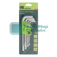 Набор ключей Сибртех имбусовых HEX, 1,5-10 мм, 45x, закаленные, 9 шт., удлиненные, никель.