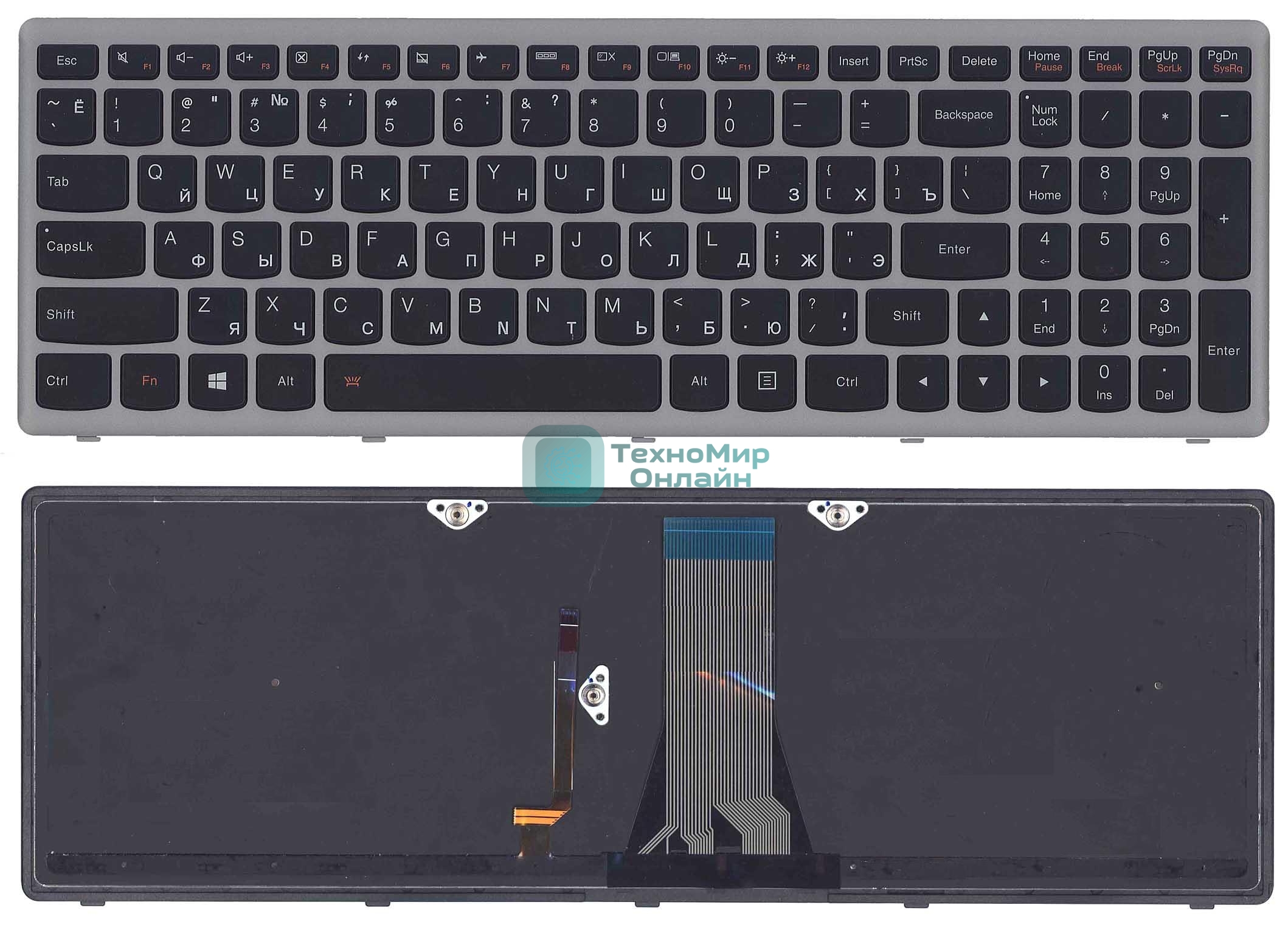 Клавиатура для ноутбука Lenovo G505s Z510 S510 черная с подсветкой c серебристой рамкой