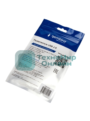 Разветвитель USB2.0 Gembird UHB-C201, 4xUSB2.0, кабель Type-C 10 см, алюминий, пакет