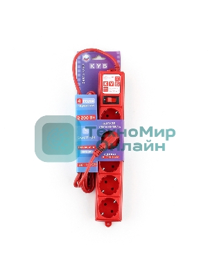 Фильтр-удл. Power Cube PC 3м 5р, красн. 10А/2,2кВт