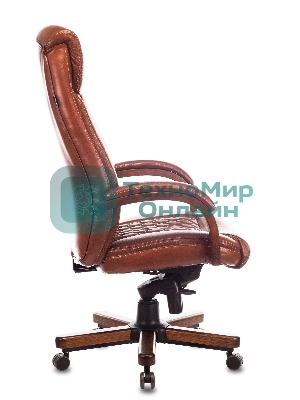 Кресло руководителя Бюрократ T-9924WALNUT светло-коричневый Leather Eichel, кожа, с подголов. крестовина металл/дерево