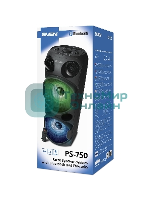Колонка АС SVEN PS-750, черный (80 Вт, TWS, Bluetooth, FM, USB, microSD, LED-дисплей, 2х4400мА*ч)