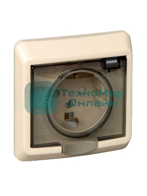 Розетка 1-м СП Этюд защ. шторки с заземл. IP44 крем. SchE PC16-044K