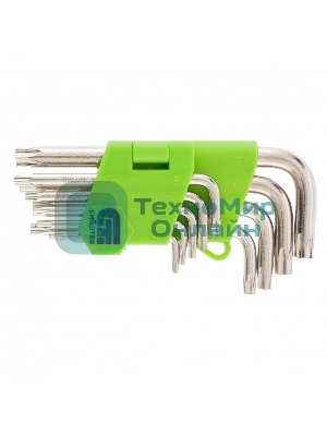 Набор ключей имбусовых Сибртех Tamper-Torx, 9 шт., TT10-TТ50, 45x, закаленные, короткие, никель