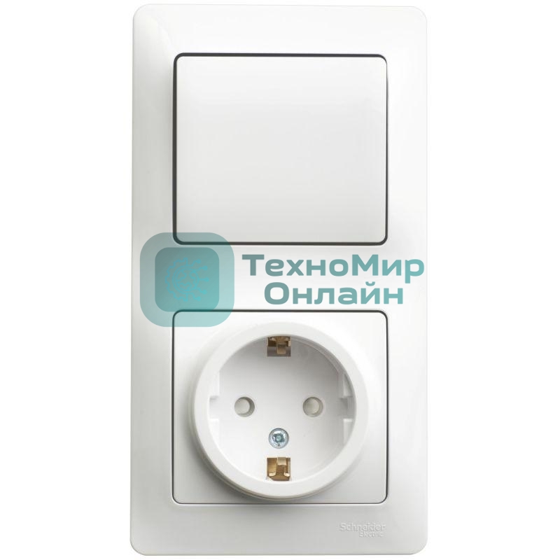 Блок комбинированный GLOSSA розетка защ. шторки с заземл.+ выкл. 1-кл. бел. SchE GSL000170