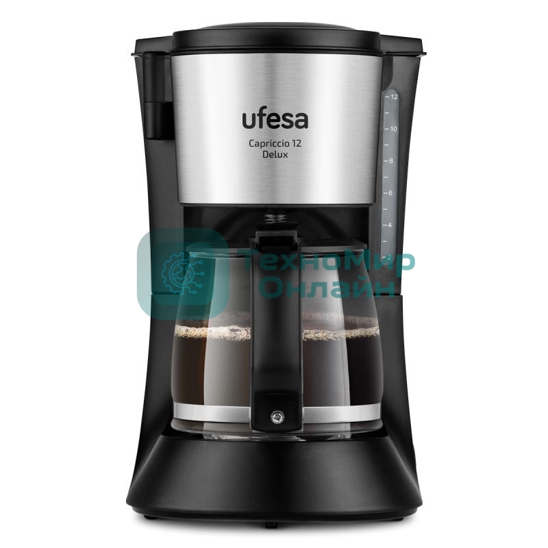 Кофеварка капельная Ufesa CG7125 Capriccio 12 DelUX черный/серебристый, исп. кофе - молотый, 1.2 л, 680 Вт.