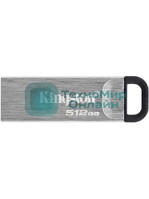 Флешка USB Kingston DataTraveler Kyson (DTKN/512Gb), 512Gb, USB 3.2 Gen 1, R/W 200/60, серебристый/черный
