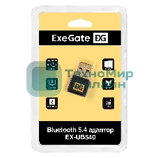 Bluetooth адаптер ExeGate EX-UB540 (BT 5.4, USB HighSpeed 2.0, до 20м, до 7 устройств, Dual-mode Bluetooth, повышенная скорость передачи данных (EDR), сверхнизкое электропотребление (BLE), LE Audio, LC3 codec, поддержка A2DP/SBC/AAC/HSP/AVRCP/HID, Plug & Play, черный)