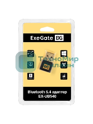 Bluetooth адаптер ExeGate EX-UB540 (BT 5.4, USB HighSpeed 2.0, до 20м, до 7 устройств, Dual-mode Bluetooth, повышенная скорость передачи данных (EDR), сверхнизкое электропотребление (BLE), LE Audio, LC3 codec, поддержка A2DP/SBC/AAC/HSP/AVRCP/HID, Plug & Play, черный)