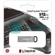 Флешка USB Kingston DataTraveler Kyson (DTKN/512Gb), 512Gb, USB 3.2 Gen 1, R/W 200/60, серебристый/черный