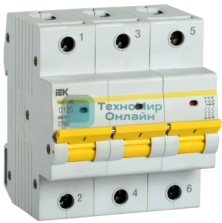 Выключатель автоматический трехполюсный ВА47-150 125А C 15кА MVA50-3-125-C IEK
