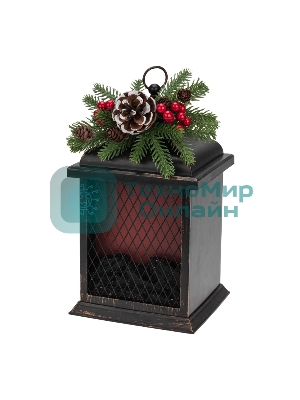 Светодиодный камин Neon-night Рождество с эффектом живого огня 15х14х26см, батарейки 2хС (не в комплекте) и USB, бронзовый