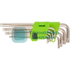 Набор ключей Сибртех имбусовых Tamper-Torx, 9 шт: TTT10-T50, 45x, закаленные, удлиненные, никель.