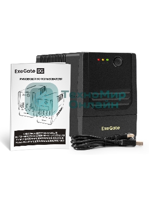 ИБП ExeGate Power NB-800.LED.AVR.2SH.USB (800VA/480W, LED, AVR, 2*Schuko, USB, батарея 12V 9Ah, Black)