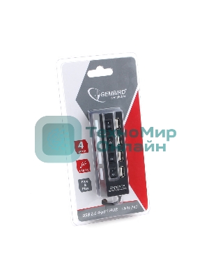 Концентратор USB 2.0 Gembird UHB-243-AD с подсветкой и выключателем, 4 порта, блистер