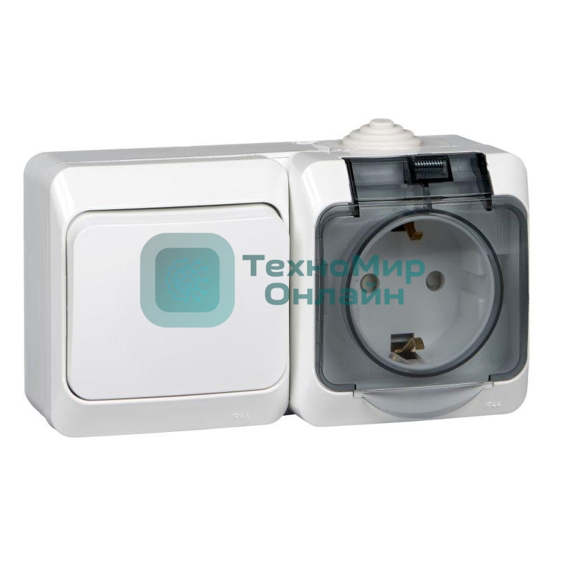 Блок ОП Этюд (1-кл. выкл. + евророз. защ. шторки) IP44 бел. SchE