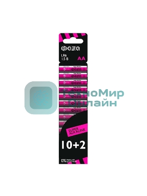 Элемент питания алкалиновый LR6 Super Alkaline SBL-10+2 (уп.12шт) ФАZА 2854582, 1.5 В
