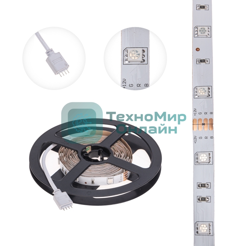 Лента светодиодная 3 м 12 В 3030 RGb IP23 30 LED/м для БП с клеммами LAMPER