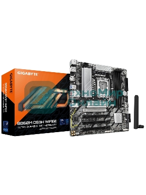 Материнская плата Gigabyte B860M DS3H WIFI6E, LGA1851, Intel B860, 4xDDR5, 4xSATA, 2xM.2, 1xPCIe 5.0 x16, 3xPCIe 4.0 x1, 2xDP, 1xHDMI, 1x2.5Gb LAN, Wi-Fi 6E, Bluetooth 5.3, 1xUSB-C 10Gbps, 2xUSB-A 10Gbps, 4xUSB-A 5Gbps, 7xUSB-A 2.0, 3x3.5 мм, 7.1, mATX