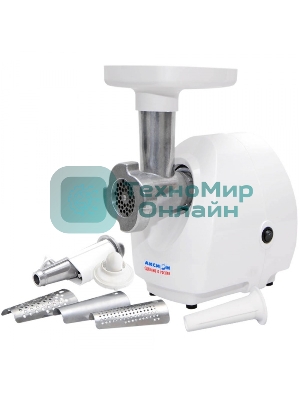 Мясорубка электрическая Аксион М25.04 белый, 1500 Вт, 1.7 кг/мин, защита от перегрузки, насадки - 2
