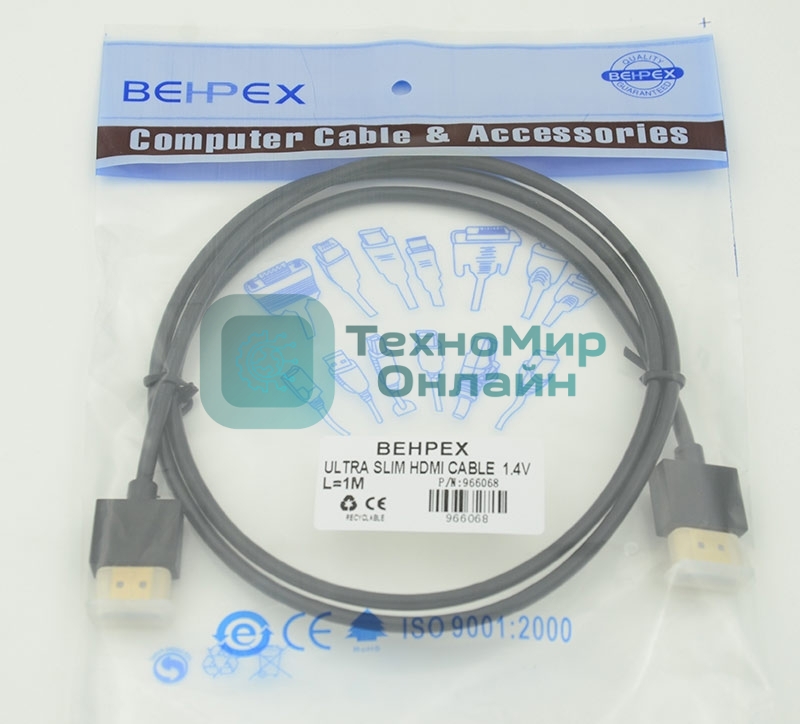 Кабель HDMI Gold Plated Connector, Ver1.4, Ultra Slim HDMI19 (m)/HDMI19 (m) 1м позолоченные контакты