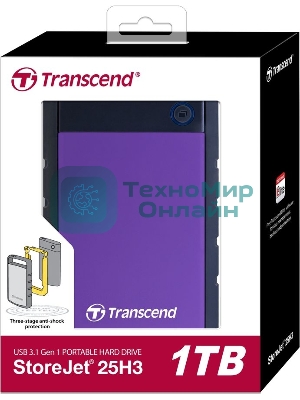 Внешний HDD Transcend USB 3.0 1Tb TS1TSJ25H3P StoreJet 25H3P (5400 об/мин) 2.5