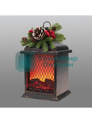 Светодиодный камин Neon-night Рождество с эффектом живого огня 15х14х26см, батарейки 2хС (не в комплекте) и USB, бронзовый