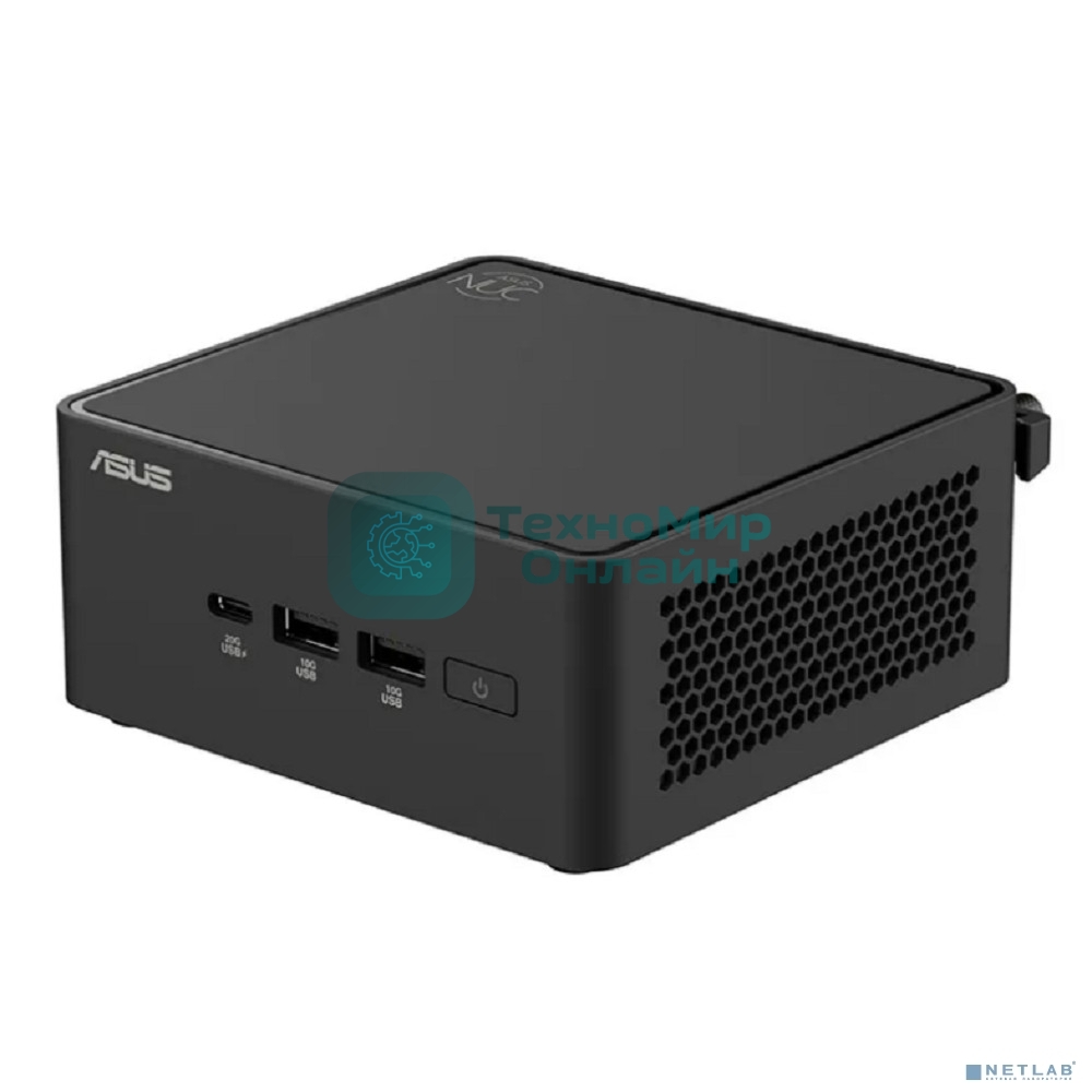 Платформа системного блока Nettop ASUS NUC Model: NUC15CRH, Intel Core 3 Processor 100U, 2xDDR5-5600 SO-DIMM supp, Intel Graphics, Wi-Fi 7, BT v5.4, 3xUSB 3.2 Gen2, 1xUSB 2.0, 1xUSB 3.2 Gen2 Type-C + 2xT-bolt (incl. DP 2.1 and USB4), 2xHDMI 2.1, 1xRJ45 LAN, 1xDC-in, Supp:128Gb~8TB M.2 2280 NVMePCIe5.0 x 4 SSD or 128Gb~8TB M.2 2280 NVMePCIe4.0x4 SSD+128Gb~2TB M.2 2242 NVMePCIe4.0x4 SSD, 19VDC, 6.32A, 120W Adapter, W/O OS, ASUS LOGO, черный