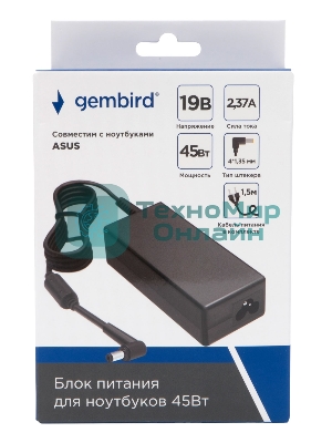 Блок питания Gembird для ноутбуков Asus 19В/2,37А, 45Вт, 1 штекер 4,0х1,35мм (NPA-AC21)