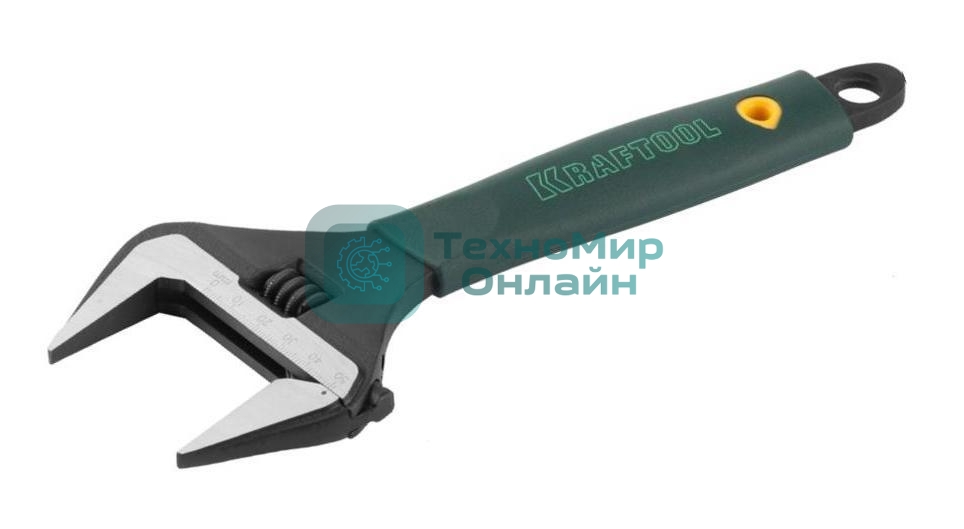 Ключ разводной KRAFTOOLCr-V,фосфатир,эргоном рукоятка из эластомера,увелич зев,угол наклона губок 15град,250мм/10