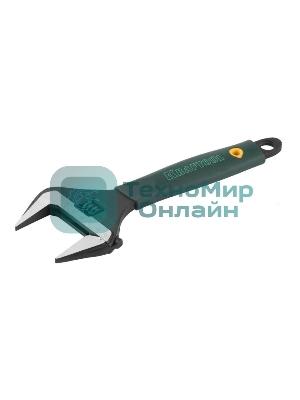 Ключ разводной KRAFTOOLCr-V,фосфатир,эргоном рукоятка из эластомера,увелич зев,угол наклона губок 15град,250мм/10