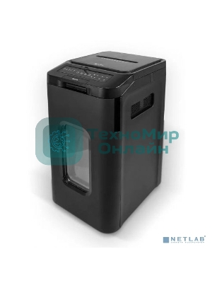 Шредер Heleos АП55-4 черный с автоподачей (секр.P-4) фрагменты 400лист. 55лтр. скрепки скобы пл.карты