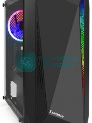 Компьютерный корпус Minitower ExeGate Mistery R2-NPX450 (mATX, БП 450NPX с вент. 12 см, 2*USB+1*USB 3.0, аудио, черный, 1 вент. 12см с RGb подсветкой и полоса на передней панели, боковая панель - закаленное стекло)