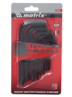 Набор ключей имбусовых Matrix 11222 hex 2.0–12мм crv 9 шт, оксидированные