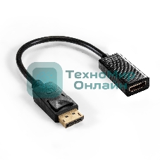 Кабель-переходник DisplayPort-HDMI ExeGate EX-DPM-HDMIF-0.2 (20M/19F, DP1.2 4K@60Hz, 0,2м)