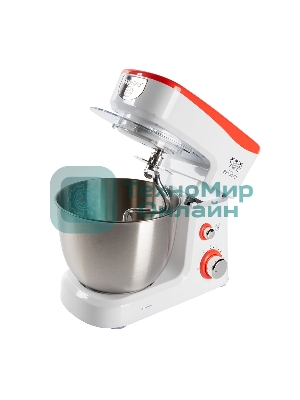 Миксер стационарный Endever Sigma-25, 1000 Вт., планетарный, многофункциональный, стальная чаша 3,5 л., регулировка скорости, белый/красный