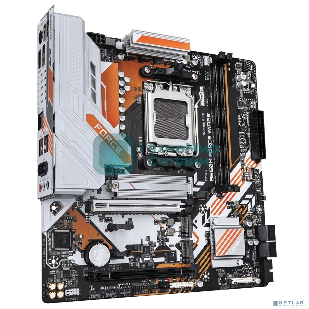 Материнская плата Gigabyte B850M FORCE WF6E (V1.2), AM5, AMD B850, 2xDDR5, 4xSATA, 3xM.2, 1xPCIe 5.0 x16, 1xPCIe 4.0 x4, 1xDP, 1xHDMI, 1x2.5Gb LAN, Wi-Fi 6E, Bluetooth 5.3, 1xUSB-C 5Gbps, 1xUSB-A 10Gbps, 2xUSB-A 5Gbps, 2xUSB-A 2.0, 3x3.5 мм, 7.1, mATX