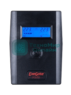 Источник бесперебойного питания ExeGate Power Smart ULB-800 LCD 800VA, черный, 2 евророзетки, USB