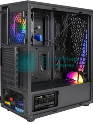 Компьютерный корпус Miditower ExeGate EVO-8227 (ATX, без БП, 2хUSB+1хUSB 3.0+HD Audio, черный, 3 вент. с RGb подсветкой, боковая панель - закаленное стекло)