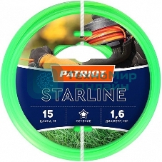 Леска для триммеров PATRIOT Starline D 1,6мм L 15м звезда, зеленая 165-15-3 Арт 805201051