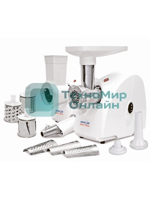 Мясорубка электрическая Аксион М31.02 белый, 1500 Вт, 1.7 кг/мин, реверс, защита от перегрузки, насадки - 7