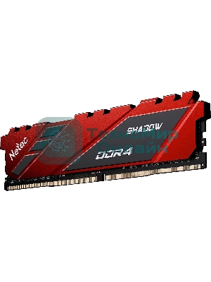 Оперативная память NETAC Shadow, DDR4, 8GB (1x8GB), 3600MHz, CL18, DIMM, с радиаторами, красный