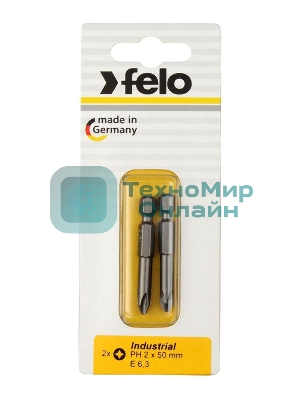Бита крестовая PH 2х50 серия Industrial (уп.2шт) в блистере Felo 03202536